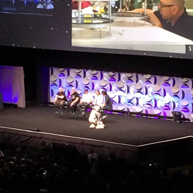 #R2D2 takes stage as once fans explain becoming droid makers #SWCelebration #ForceAwakens