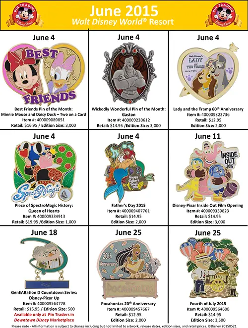 List of Disney Parks Pins to be Released in June