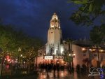 Carthay Circle in Disney California Adventure on a rainy night at the Disneyland Resort
