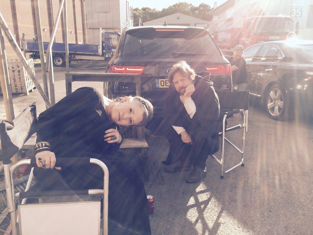 Carrie Fisher & Mark Hamill on the Set of Star Wars Episode VIII in Tribute from Oscar Isaac