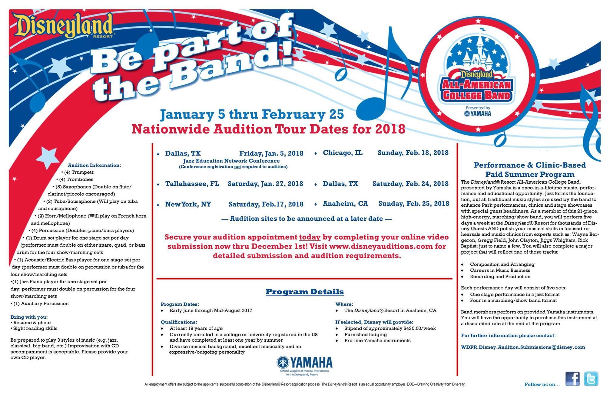 Pre-Auditions Begin for 2018 Disneyland Resort All-American College Band