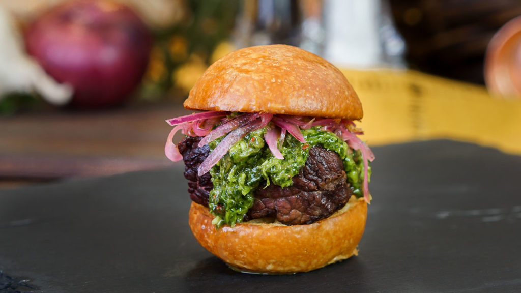 Beef Tenderloin Sliders with Garlic Chimichurri and Pickled Onions