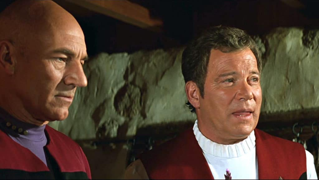 Captains Kirk and Picard in Star Trek: Generations