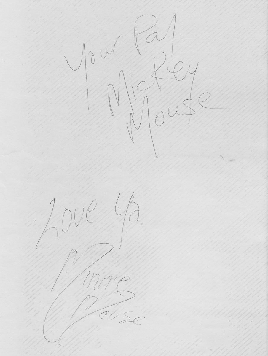 Mickey and Minnie’s autographs: He’s my pal, and she loves me!