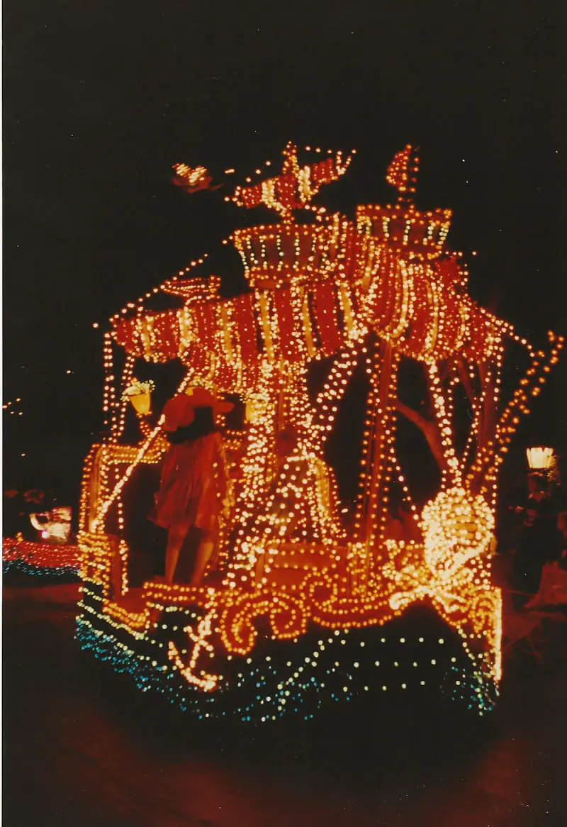 The Jolly Roger, with a tiny, lighted Tinker Bell circling the main mast.