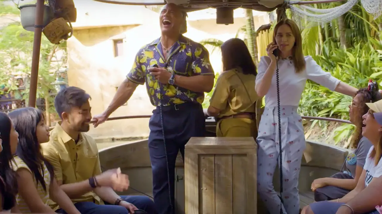 Dwayne Johnson and Emily Blunt Surprise Guests on Jungle Cruise at Disneyland as Secret Skippers