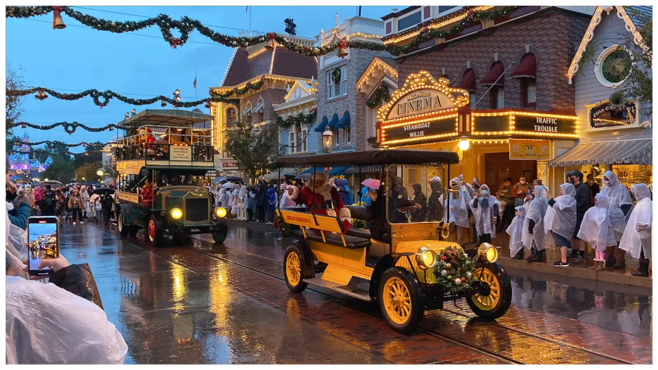 As Rain Comes Down on Disneyland, Mickey’s Holiday Cavalcade is Presented in Place of A Christmas Fantasy Parade