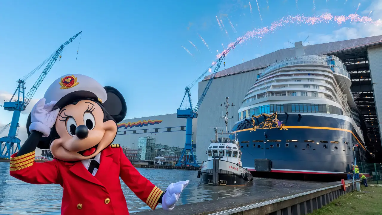 Disney Wish Floats Out of Meyer Werft Shipyard in Papenburg, Germany