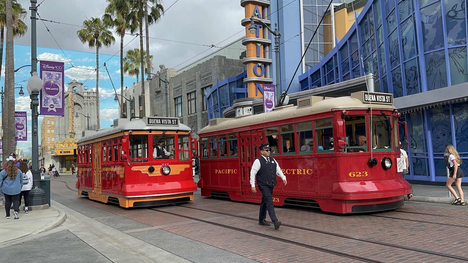 Two Red Car Trolleys Once Again Operating at Disney California Adventure