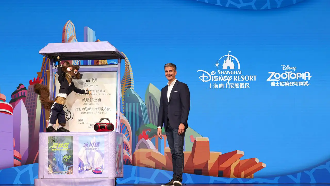Duke Weaselton Adds to Magic of Zootopia Opening at Shanghai Disneyland When He Makes Surprise Appearance with Disney Experiences Chairman Josh D’Amaro