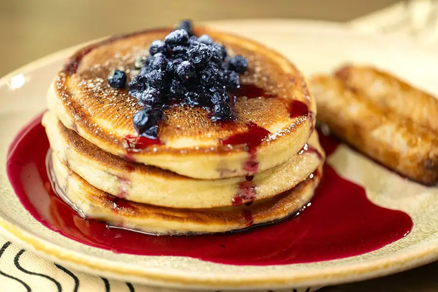 You won’t be able to resist the Blueberry Pancakes studded with blueberries and homemade blueberry syrup. 