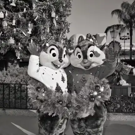 Chip 'n' Dale in wreath together - Rare, Old Disney Vintage Photos Ushering in Halfway to the Holidays