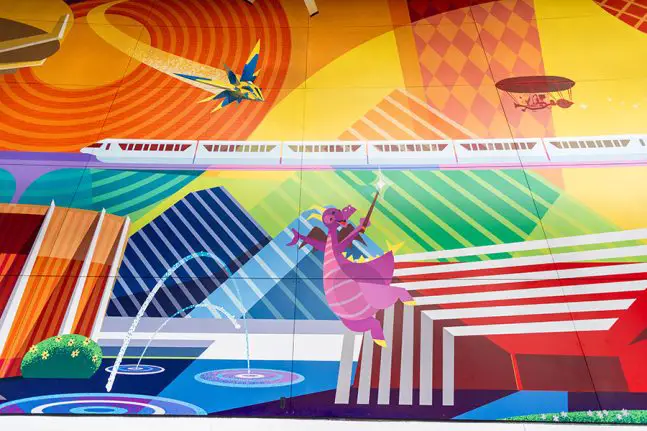 EPCOT mural at the new Mickey & Friends character greeting location