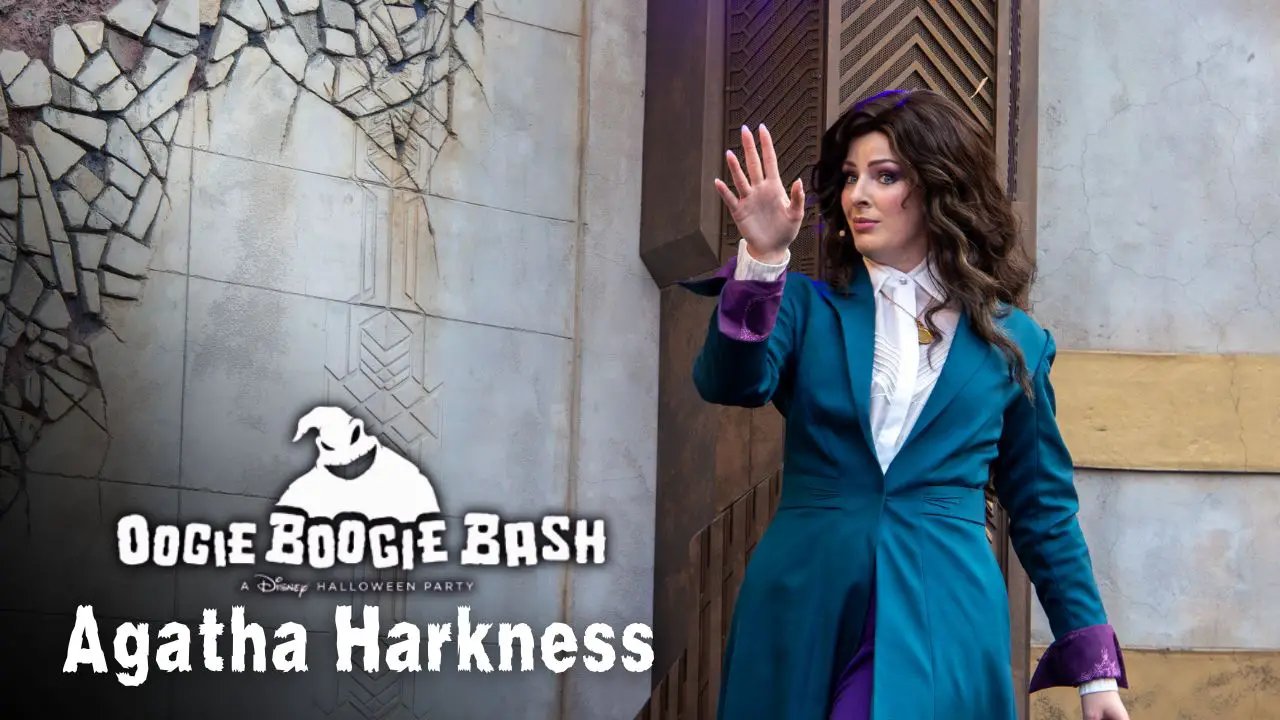 Agatha Harkness Appears at Oogie Boogie Bash in New Outfit Ahead of ‘Agatha All Along’ Debut on Disney+