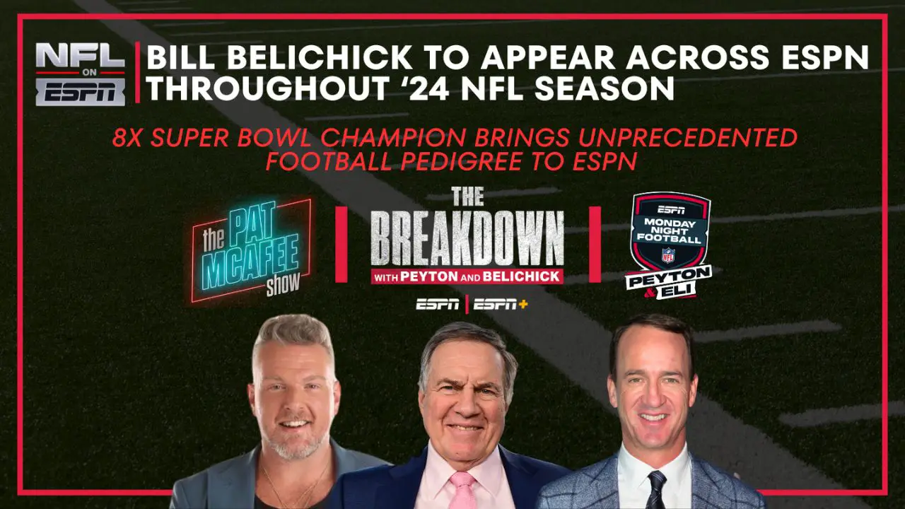 NFL on ESPN: Bill Belichick, Eight-Time Super Bowl Champion, Set for Multiple Appearances, New Show Through Agreements with Omaha Productions and ‘The Pat McAfee Show’