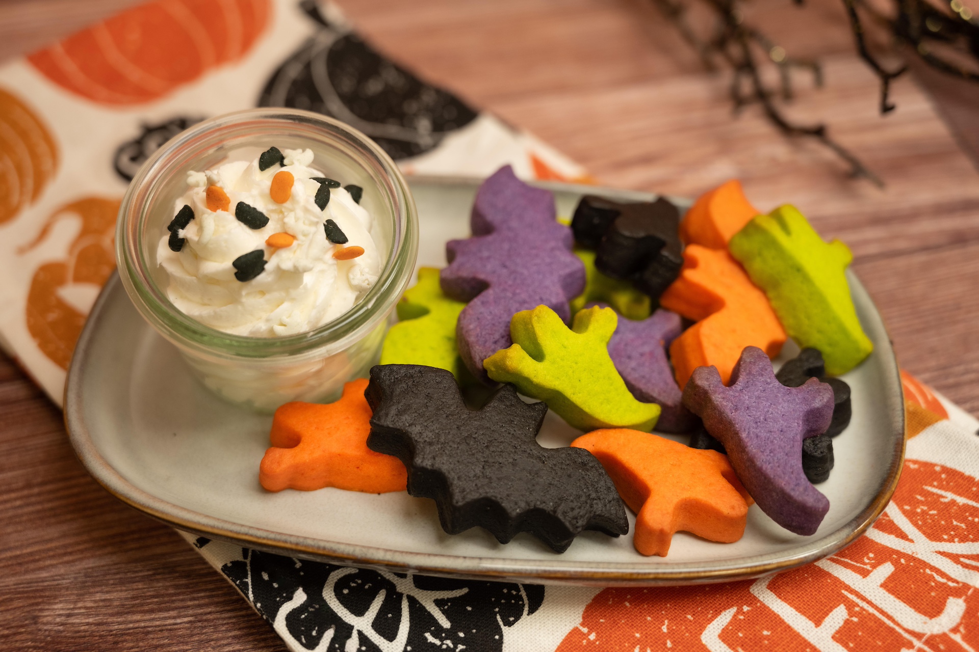 Spooky Mini Cookies and Dipping Cream: Halloween sugar cookies with dipping icing