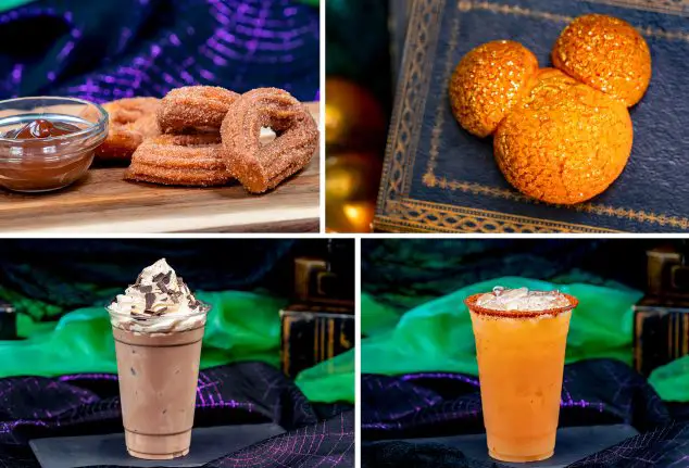 Churro Loops con Cajeta; Mickey-shaped Pumpkin Salted Dulce Cream Puff; Iced Mexican "Hot" Chocolate; Cantaloupe Agua Fresca