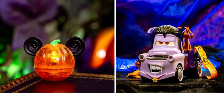 Mickey Mouse-shaped Pumpkin Glow Cube; Vampire Tow Mater Bucket