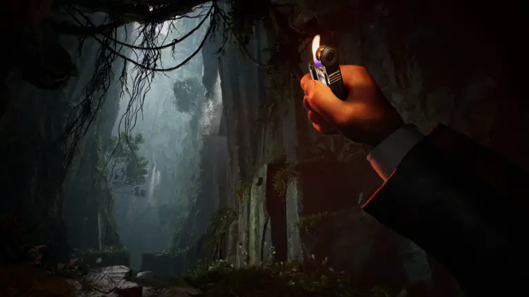 Screenshot of Indiana Jones holding up lighter in Indiana Jones and the Great Circle 