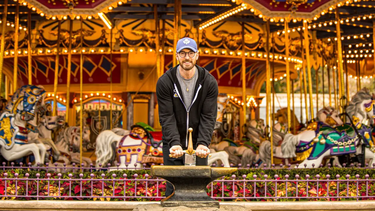 Chris Evans Visits Magic Kingdom and Pulls Sword From Stone