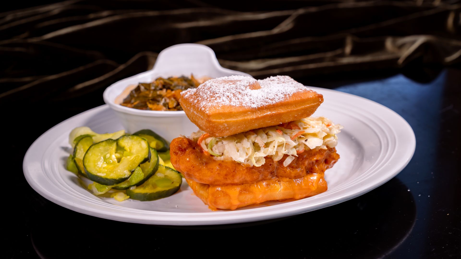 Buffalo Chicken Beignet Sandwich at Tiana's Palace