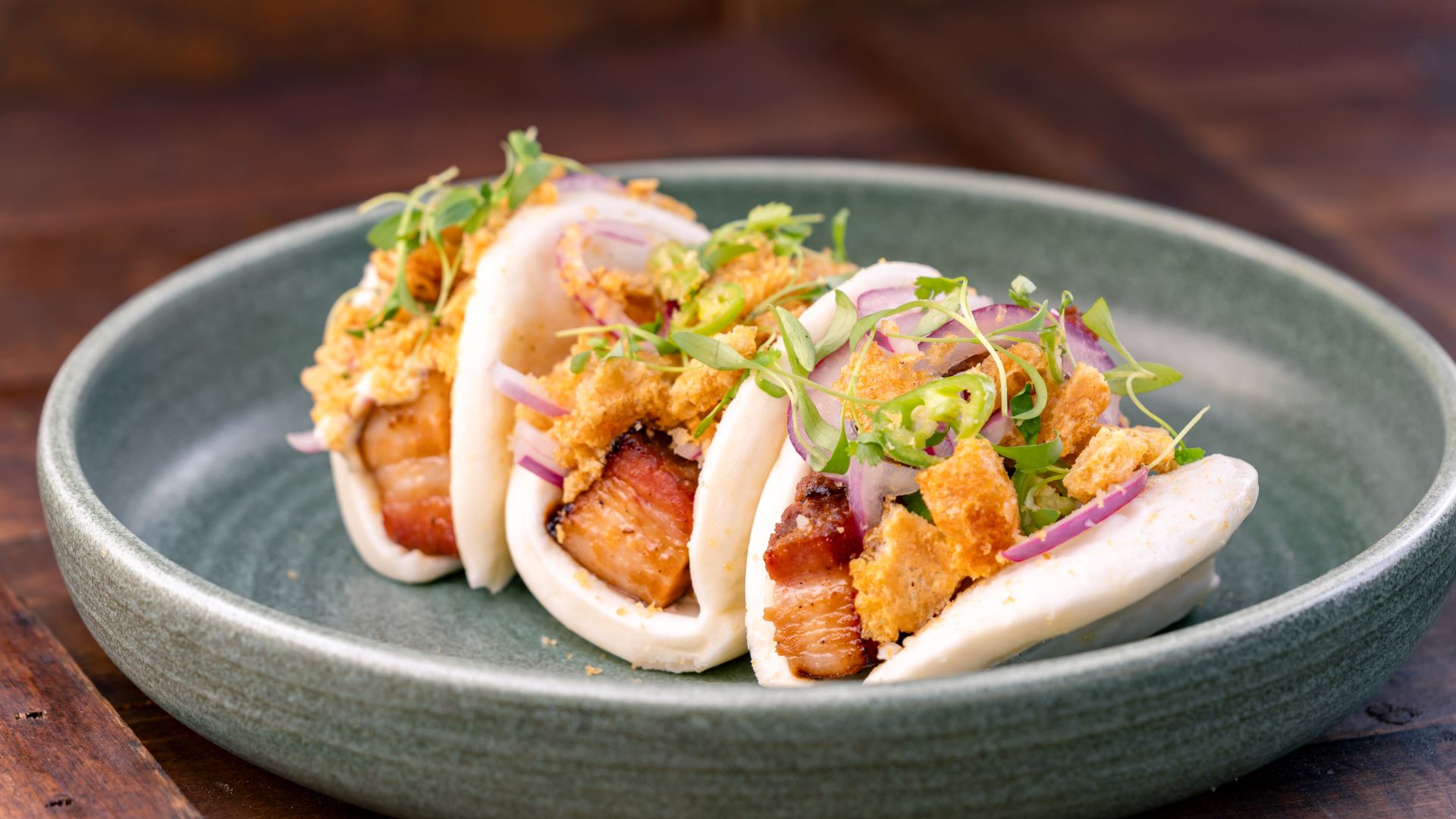 Pork Belly Bao Bun at Lamplight Lounge