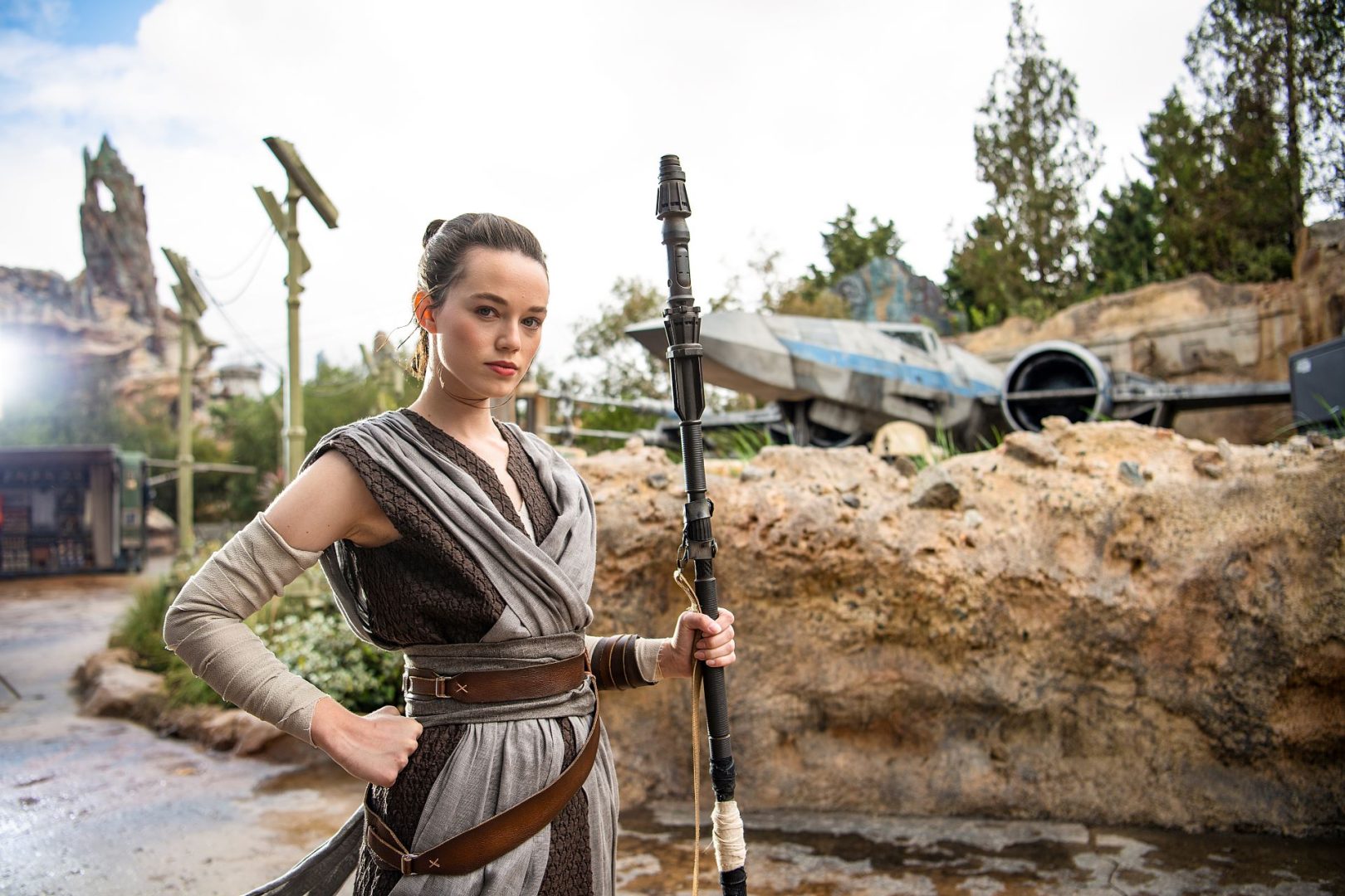 Rey in Star Wars Galaxy's Edge at Disneyland Park