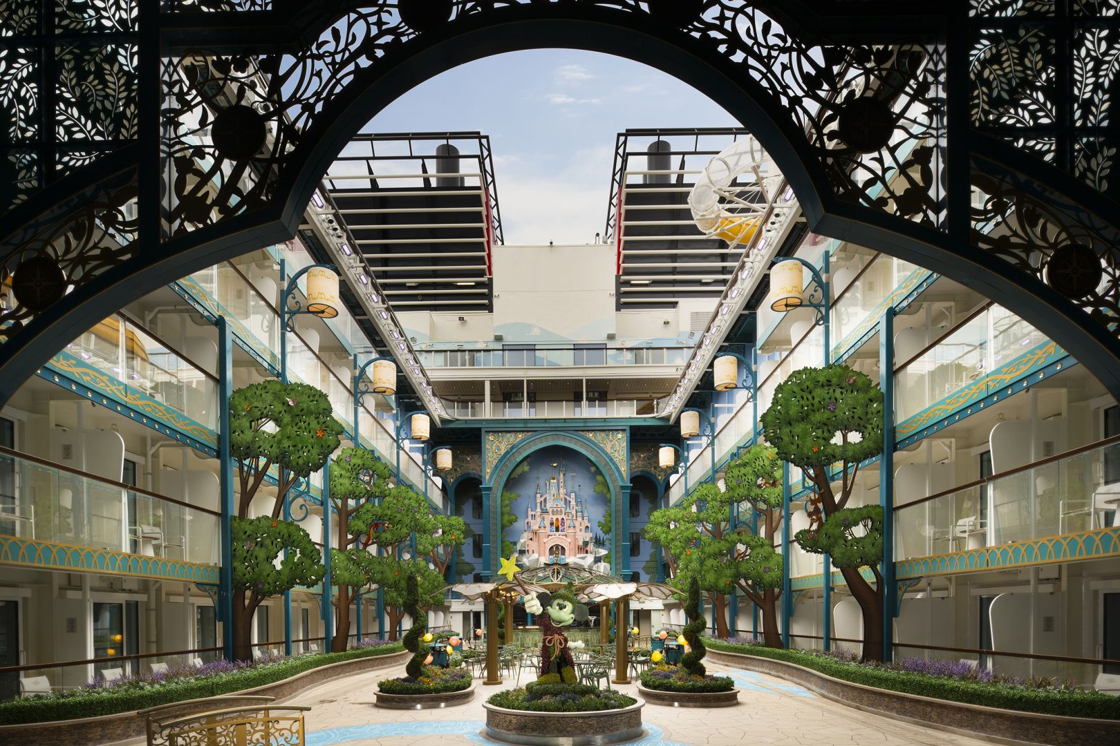 Disney Imagination Garden transports guests into the pages of a fairytale storybook inspired by 100 years of heroic and heartwarming Disney adventures. Orchestrating the courtyard symphony of storytelling is a topiary of Sorcerer’s Apprentice Mickey Mouse, with his wand held high as if he is conjuring this magical garden where beloved characters and stories bloom to life.