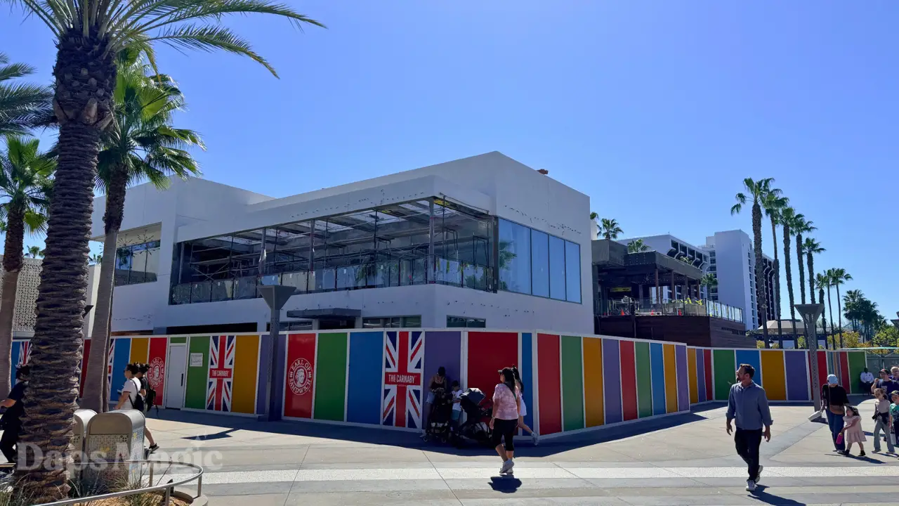 Scrims and Scaffolding Come Down Around Future Home of Earl of Sandwich at Downtown Disney District
