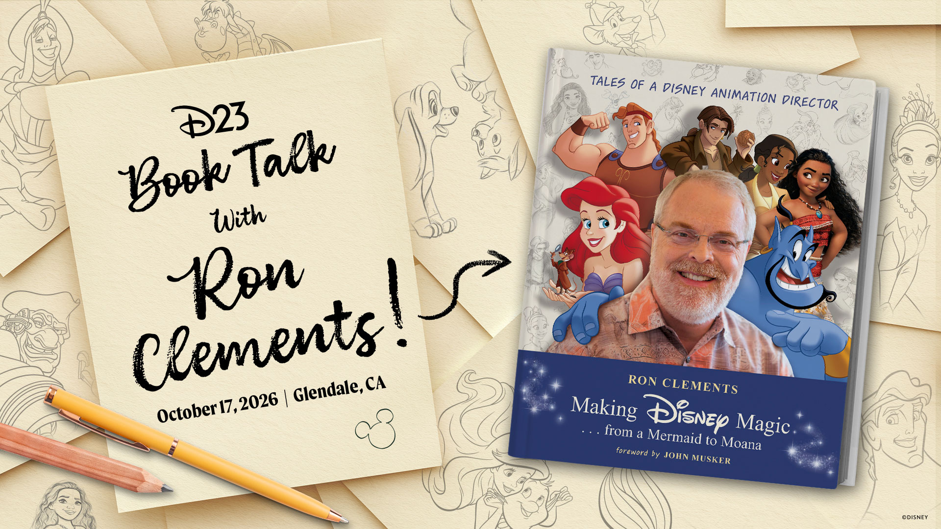 D23 to Present “Book Talk with Ron Clements” at Grand Central Air Terminal in Glendale