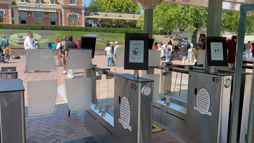 Disneyland entrance turnstiles on low crowd day