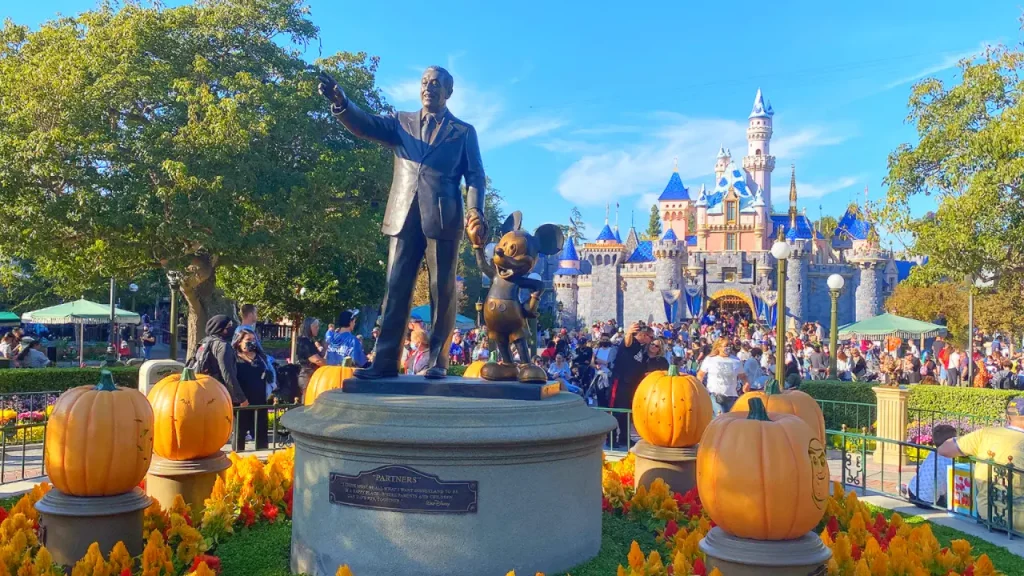 Sleeping Beauty Castle at Disneyland on a quiet mid-week afternoon during Halloween Time as snow arrives early for the Holidays!
