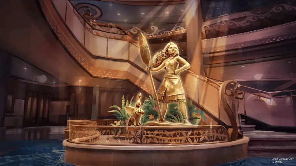 A rendering of Moana in the Grand Hall of the Disney Believe